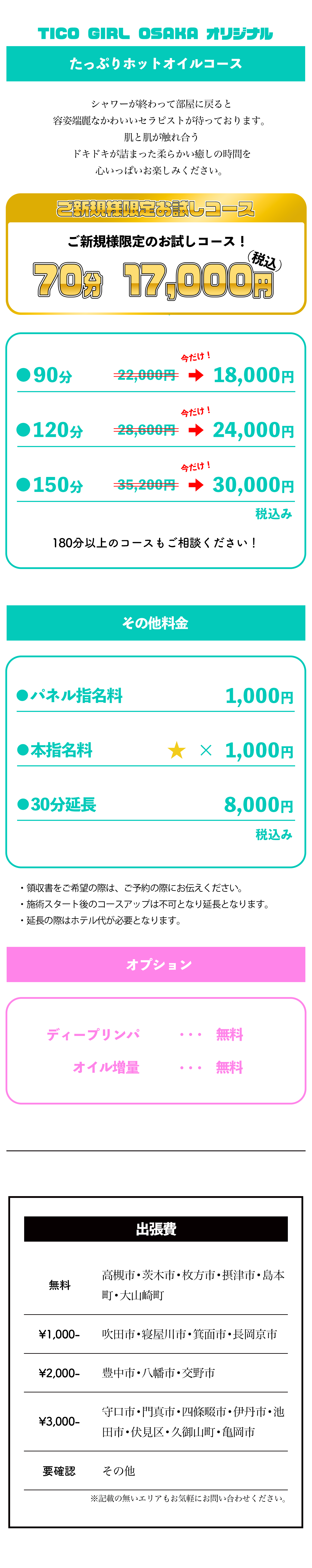 大阪市都島区 メンズエステ |  TICO GIRL OSAKA料金システム